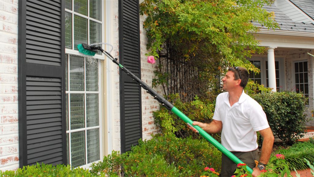 Window washing techniques include water fed pole